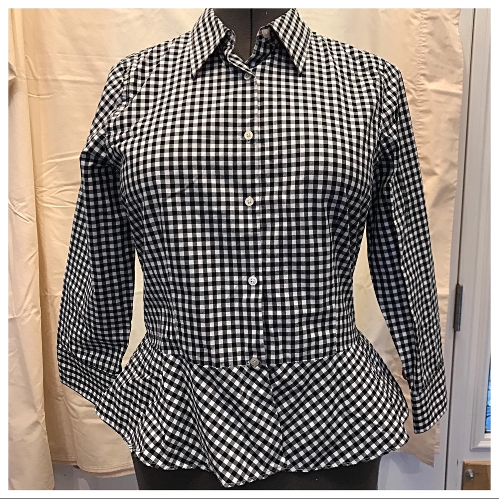 Ralph Lauren black & white gingham peplum top